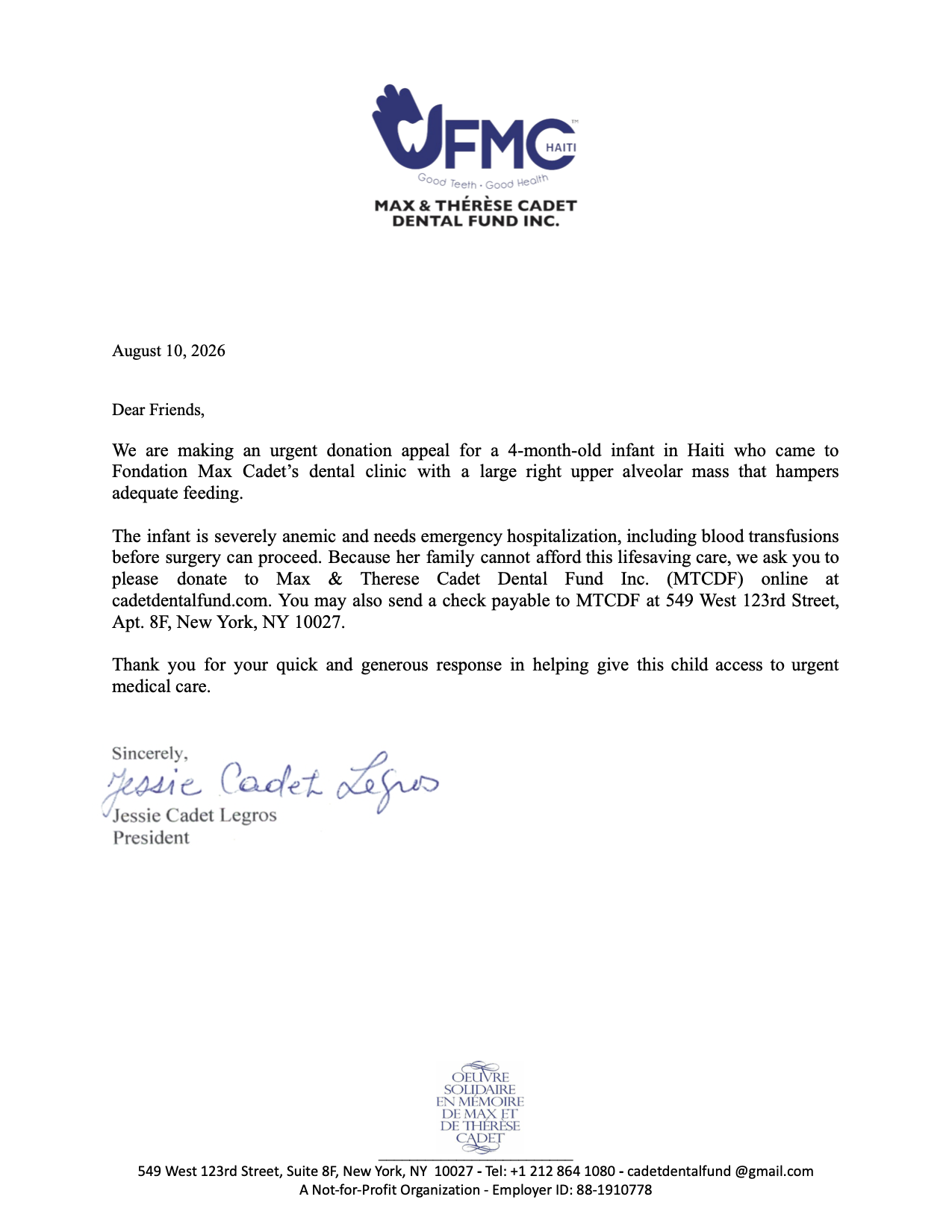 MTCDF Fundraising letter for infant with tumor MTCDF Fundraising letter for infant with tumor
